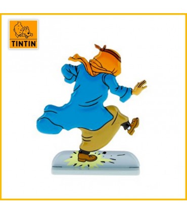 Figurine en métal de collection Tintin marche sur un pétard