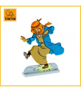 Figurine en métal de collection Tintin marche sur un pétard