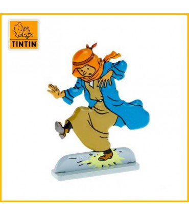 Figurine en métal de collection Tintin marche sur un pétard