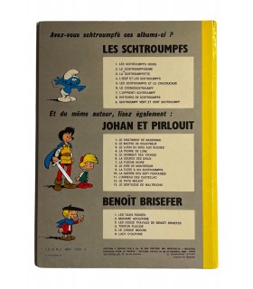 La Flûte à six Schtroumpfs. Édition en couleurs - 1974. Dessin accompagné d'un envoi autographe.