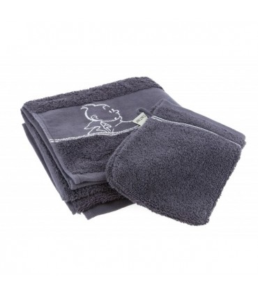 Serviette de Bain + Gant de Toilette Gris Acier 50X100 cm